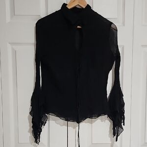 🖤 JKLA California 100% Silk Sheer Bell Sleeve Blouse – Size M